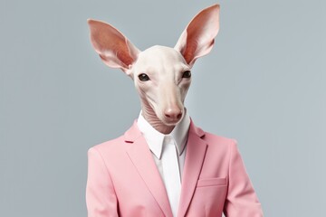 a hairless dog in a pink suit - obrazy, fototapety, plakaty