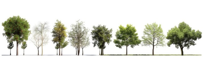 Assorted Tree Species Isolated on White Panorama - obrazy, fototapety, plakaty