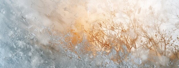 Frosty Glass with Warm Sunrise and Bare Trees