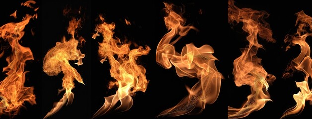 Fiery Abstract Forms Dancing on Black Background - obrazy, fototapety, plakaty