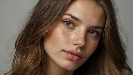 Fototapeta premium Amazing woman with natural beauty appearance looking straight on camera, Generative AI