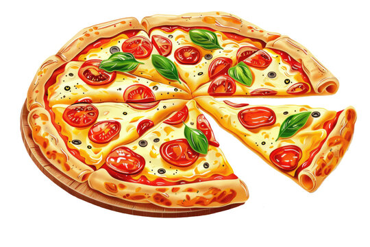 clipart illustration of cut pizza isolated on white or transparent png