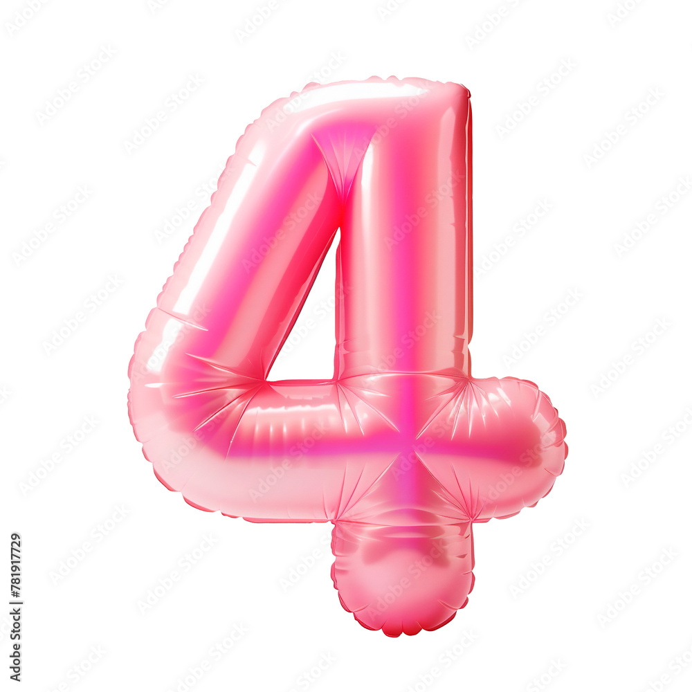 Fototapete Photo with an inflatable number in pink color. Minimalistic balloon isolated on a transparent background