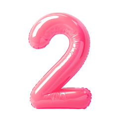 Photo with an inflatable number in pink color. Minimalistic balloon isolated on a transparent background