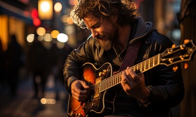Bearded Man Playing Guitar