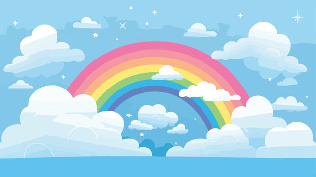 Rainbow and clouds design 2d flat cartoon vactor il