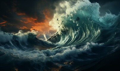 Majestic Wave Crashing in Ocean