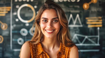 A female teacher Standing in Front of Blackboard Writing