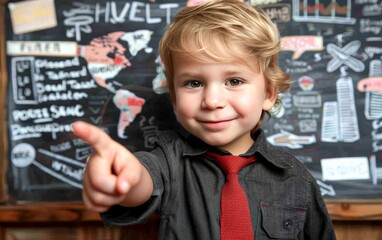 Young Boy Wearing Red Tie Pointing at Camera