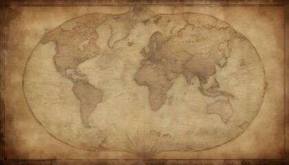 Antique Weathered World Map On Aged Parchment VI2