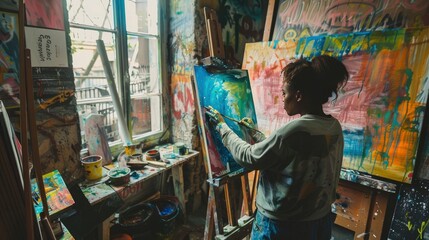 Artists Creating Colorful Art in Bright Studios
