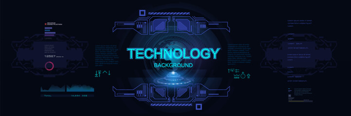 Banner with futuristic technology splash screen. Concept banner futuristic technology with modern digital graphics and abstract HUD elements. Digital technologies and advertising
