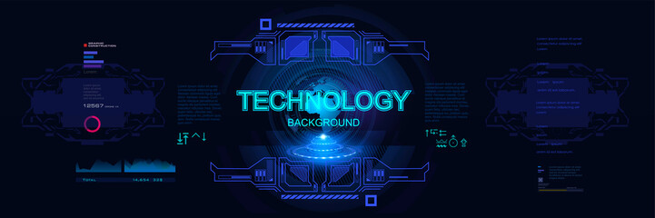 Banner with futuristic technology splash screen. Concept banner futuristic technology with modern digital graphics and abstract HUD elements. Digital technologies and advertising