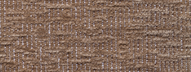 Texture of dark brown color background from textile material with pattern, macro. Vintage umber...