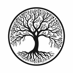 Family tree of life, black illustration on white background.