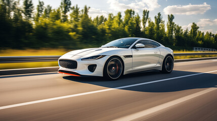 Fototapeta premium Autobahn Phantom: A White Supercar Leaves a Blurry Trail of Elegance