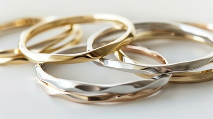 Group of Gold and Silver Rings on White Surface