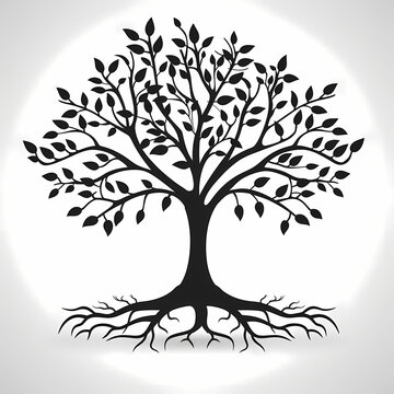 Family tree of life, black illustration on white background.