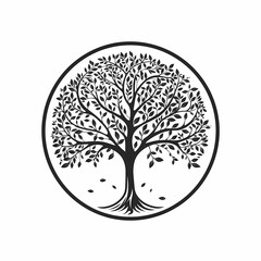 Family tree of life, black illustration on white background.