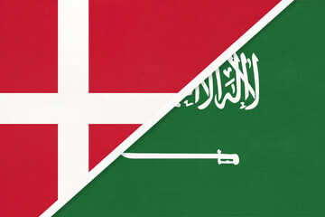 Denmark and Saudi Arabia, symbol of country. Danish vs Arabian national flags