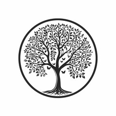 Family tree of life, black illustration on white background.