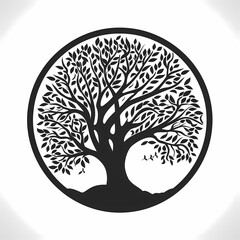Family tree of life, black illustration on white background.