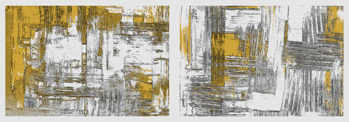 Grungy birch backgrounds rough paint strokes on canvas, set of two abstract paintings