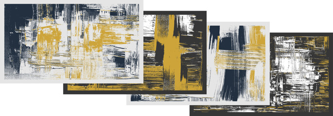 Grungy art backgrounds rough paint strokes on canvas, set of four abstract paintings, cross hatching backdrop
