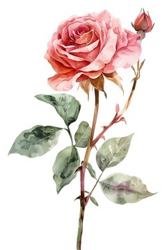 watercolour rose on white background