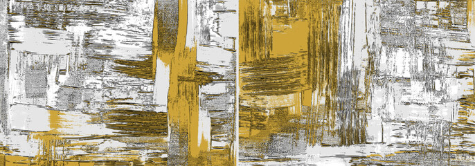 Grungy birch backgrounds rough paint strokes on canvas, set of two abstract paintings, cross hatching backdrop