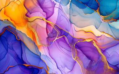Abstract fluid art painting in the alcohol ink technique with swirling colors and fluid shapes