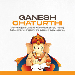 Lord Ganesha, the remover of obstacles, depicted in a festive setting, signifying the joyous celebration of Ganesh Chaturthi with devotion and prayers.