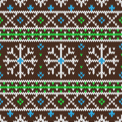 Christmas  knitted seamless tileable pattern. Realistic knitted fabric texture for wallpaper, background, wrapping paper.
