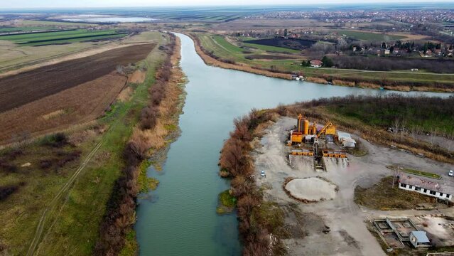 Aerial view of the point where the Bega River meets the DTD canal near town