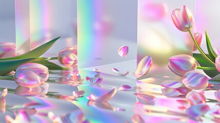 Iridescent Spring: Tulips and Prisms in Ethereal Light Display