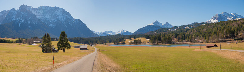 idyllic bike route from Krun to lake Schmalensee, Karwendel alps, upper bavaria