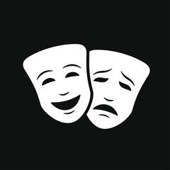 Facial Theatre Mask on Black Background. Vector