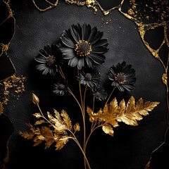 Czarne tło kwiaty, abstrakcja - obrazy, fototapety, plakaty