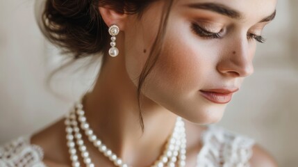 Elegant Bride in Pearls With Soft Focus Background