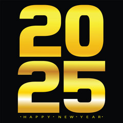Happy new year 2025 banner black and golden vector luxury text 2025 happy new year.