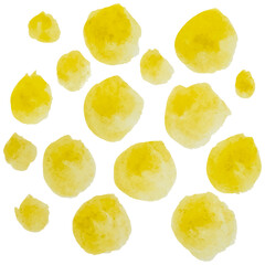 Yellow watercolor shape collection. Vector set of the round stains for seamless integration into your design projects, offering a versatile backdrop with an artistic touch