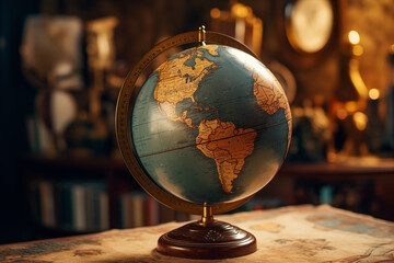 old retro globe with a map in the background - 781933590