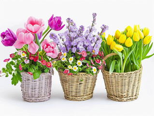 Assorted Tulips in Wicker Baskets