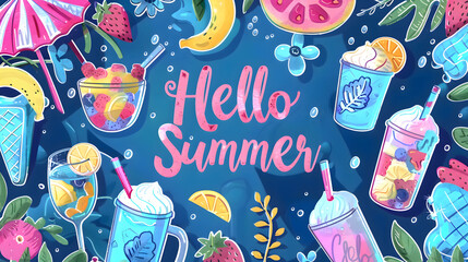 Pop colors Summer banner in doodle style design - 781934563