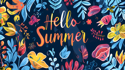 Pop colors Summer banner in doodle style design - 781934571