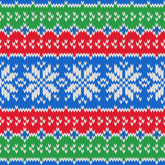 Christmas  knitted seamless tileable pattern. Realistic knitted fabric texture for wallpaper, background, wrapping paper.