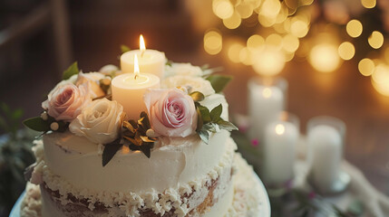 Romantic Wedding Cake with Candle Decor