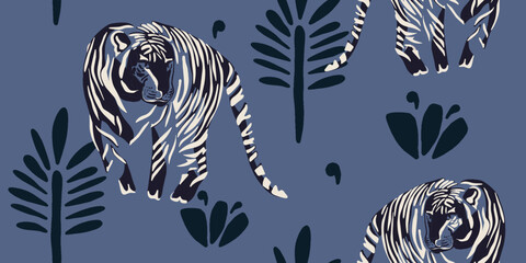 Tigers seamless pattern. Creative collage pattern. Fashionable template for design.
- 781935321