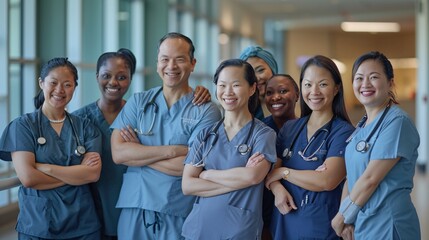 Fototapeta premium Diverse Healthcare Team: Nurses, Doctors, and Professionals Collaborating for Patient Care