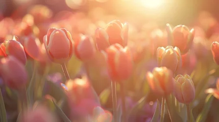 Poster Glowing Tulip Field at Sunset - A Scenic Spring Blossom Display © Oksana Smyshliaeva